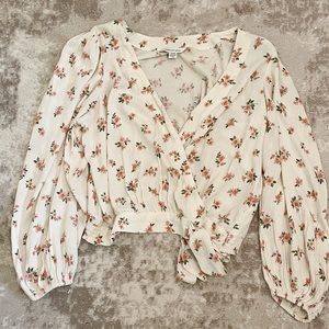 American Eagle Floral Tie Blouse